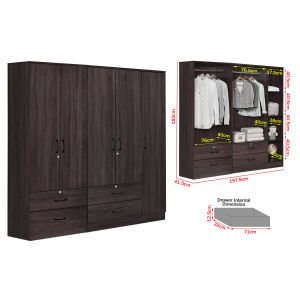 FurnitureMartSG Britain CARB-P2 Certified Board 1-5 Door Tall Wardrobe with Drawers and Top Cabinet