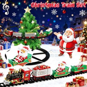 Electric Christmas Train Set Hanging Christmas Train Toy with Lights Music Christmas Tree Decoration