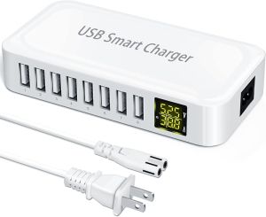 USB Charging Station Ziwodiv 8-Port 60W/12A USB Charger Station Multi Ports USB-A Charging Hub with LED Display Compact Desktop Charger for Multiple Devices iPhone iPad Samsung Android and Tablet