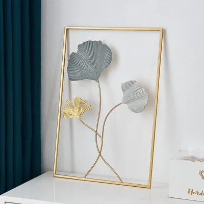 NSITOT Creative Simple Easy to Use Wall Hanging Decor Living Room Home Decoration Handicraft Metal Leaf Leaves Sculpture Desktop Ornaments Iron Arts Crafts Ginkgo Leaf Ornaments