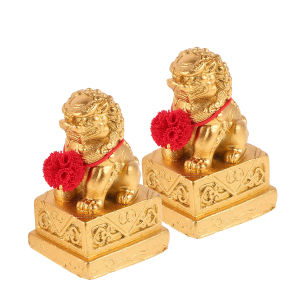 ส่งจากกทม!6.8CM สิงห์โตคู่สีทอง ตั้งโต๊ะ แก้ฮวงจุ้ย เฝ้าทรัพย์ รูปปั้นสิงห์เรซิ่น