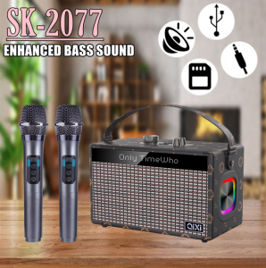 QIXI SK-2077 HiFi Bass Wireless Bluetooth RGB with Lyrics Display 2 in 1 Speaker & KTV and Two Wireless Microphone