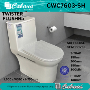 CABANA CWC7603-SH Stylish & Elegant Twister Flush One Piece Water Closet with P-trap And S-Trap 150200250300mm