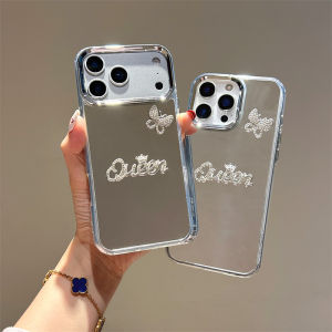 3D Paste Diamond Butterfly Letter Mirror Phone Case for iPhone 11 12 13 14 15 16 17 Pro Max Plus Air 16E Casing Simple Anti-Fall Cover for iPhone 11 Case