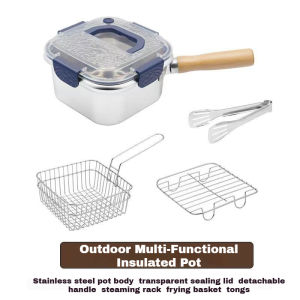 4L large capacity 📣Multifunctional stainless steel deep fryer portable multifunctional cooker with transparent lid and steam rack Alat penggoreng dalam 油炸鍋