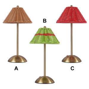 Cordless LED Table Lamp 3 Color Stepless Dimmable Retro Nightstand Lamp Touch Rattan Table Lamp for Living Room Dorm Home Office