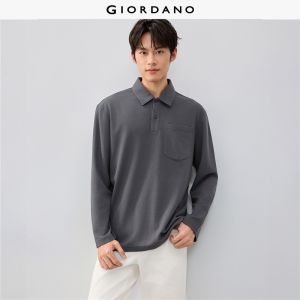Giordano Men Single pocket long sleeve polo shirt Free Shipping 18016003