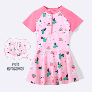 Childrens swimsuit for swimming and wading sports made of nylon fabric with built-in anti-exposure underpants in a boxer shorts style