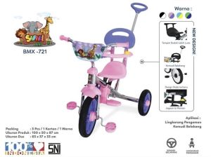 Sepeda BMX Roda Tiga Anak Tricycle Sandaran Stenlis Nikel Dorongan Jagaan PMB 721