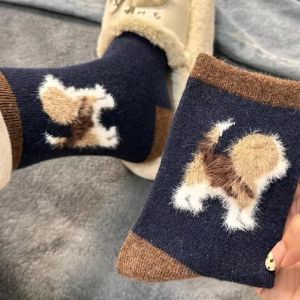 5Pairs Colorful Funny Plush Dog Pattern Women Thick Winproof Socks Kawaii Cartoon Soft Mid-tube Stockings Winter Warm Indoor Socks Hosiery
