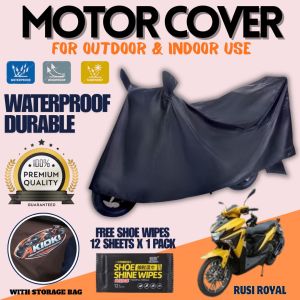 RUSI ROYAL Akioki Motor Cover Waterproof Makapal Tela (Black) Sun Protection with Storage Bag & Shoe wipes