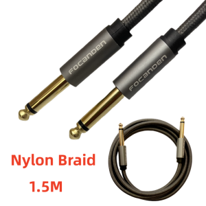 6.35mm Instrument Cable Silver Color Premium 6.35mm Mono Jack 1/4" TS Cable Unbalanced Guitar Patch Cords/Instrument Cable Male to Male with Zinc Alloy Housing and Nylon Braid