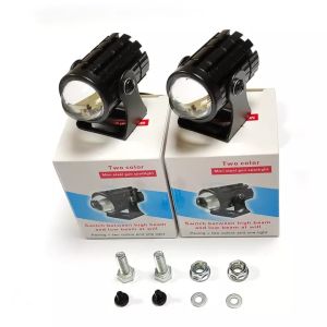 2PCS Motorcycle Mini Running Lights White+Yellow with Bracket and Ballast Free Gift Domino Switch Motor Spotlight Universal