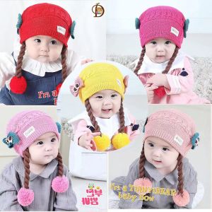 For 3 to 36 Month Baby Girl --Smart Baby Flower Wool M Korean Lovely Rabbit kitty Style New Born Infant Child Baby Girls Soft Yarn Hat Gift LH M01