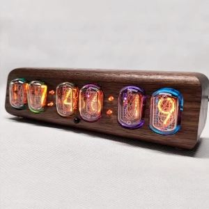 Sacesr Wood Nixie Tube Clock Retro Alarm Table Clock Digital Watch Union In12 Tube Electronic Desktop Clocks Black Walnut Gift 8K3Q7