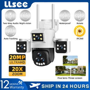 LLSEE 8K 20MP Five Lens CCTV Camera Wireless WiFi HD Three Screen 10x Optical Zoom IP66 Waterproof Outdoor CCTV Monitoring Camera Bidirectional Audio and Speaker AI Motion Detection Color Night Vision