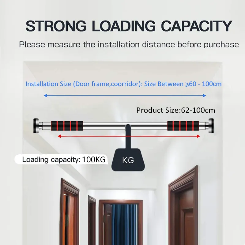 【Max Support 100KG】Doorway Pull Up Bar Home Gym Adjustable for 60-100cm  Horizontal Bars Fitness
