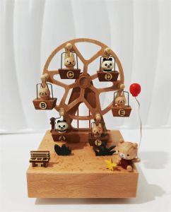 FFBH Cat Pastoral Music Ornament Creative Wooden Windmill Ferris Wheel Music Boxes Birthday Christmas Gift Home Decoration 4P7H5