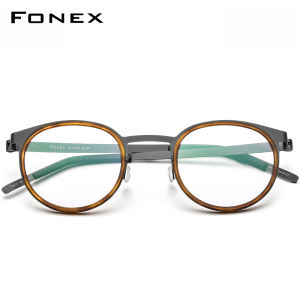 FONEX Acetate Alloy Glasses for Men and Women Denmark Retro Vintage Round Optical Frames Eyeglasses Ultralight Korean Style Screwless Eyewear 98625