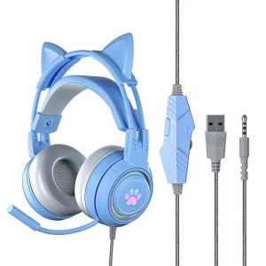 SY-G25 Cute Cat Headphone with Mic RGB LED Noise Reduced Stereo Headset Gamer Earphone