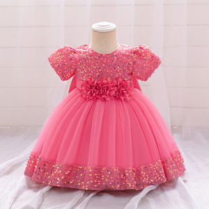 MQATZ Toddler Girls 1st Birthday Clothes Bow Cute Baby Baptism Gown Kids Wedding Party Elegant Princess Vestidos Christmas Costume N2116