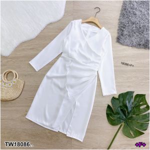 CC 18086 เดรสแขนยาว เดรสออกงาน เดรสงานแต่ง ชุดออกงาน (ฟรีไซส์ M อก 32-35 เอว 24-28 สพ34-38 ยาว39)