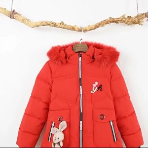 -30 ℃   Winter Padded Warm Jackets Girls Thick Plus Velvet Long Style Coats Teen Kids Heavy Cold-proof Hooded Windbreaker Snowsuit