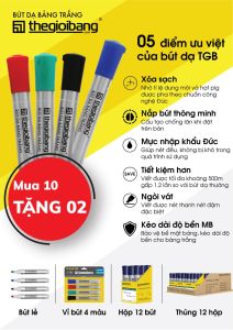 [HCM]Vỉ Bút Lông Viết Bảng Trắng Thế Giới Bảng - NÉT ĐẸP XÓA SẠCH - Lượng Mực Hơn 20% So Bút Lông Thường