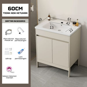 Lemari lantai warna krem/Aluminum alloy bathroom cabinet/Wastafel keramik/Lemari cermin pintar