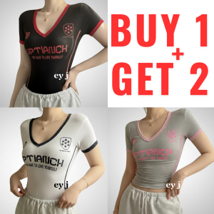 BUY 1 + GET 2 FREE (3PCS) LORI V Neck Top Basic Fit Womenswear Blouse Short Sleeve