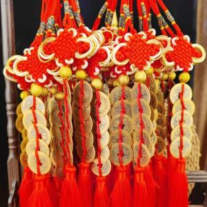 已开光 发财 新店福利  五帝钱挂件门对门黄铜祈福摆件五帝钱中国结车挂铜钱 Five Emperor Coin Pendant Door To Door Brass Prayer Pendant Five Emperor Coin Chinese Jieche Hanging Copper Coin