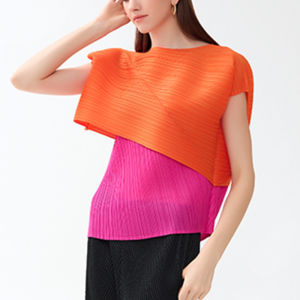 6198 One Size (45-75kg) Irregular Color Matching Joker Top Sleeveless T-shirt with Round Neck in Early Autumn