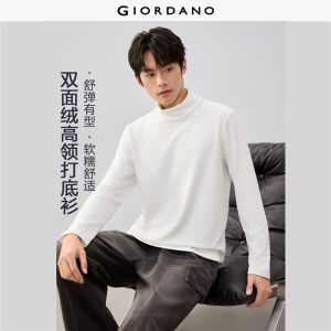 GIORDANO Men T-Shirts Double-Faced Fleece Solid Color Tee Turtleneck Long Sleeve Fashionable Casual T-Shirts 18026011