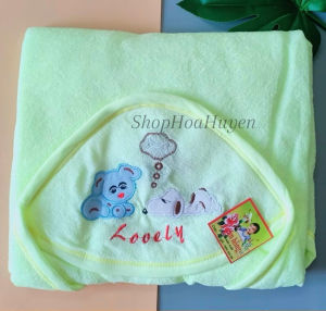 Khăn choàng ủ có nón cho bé sơ sinh chất vải băng lông mềm mịn thoáng khí cho trẻ từ 0-6 tháng Khăn quấn bé sơ sinh 77x70cm