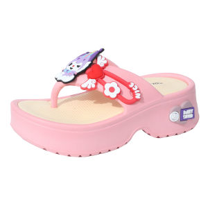 【BB】Kuromi Kids Slippers Cute Cartoon Design Wedge Flip Flops for Girls Non Slip Comfortable Rubber Summer Beach Shoes #308-4
