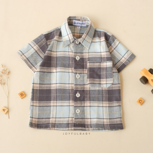 JOYFULBABY Kemeja Lengan Pendek Flanel Anak