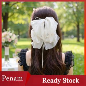 [PAM] Black Elegant Women Large Bow Hair Claw Temperament Chiffon Big Bowknot Barrettes Hairpin Women Ponytail Hairpin Hair Accessory