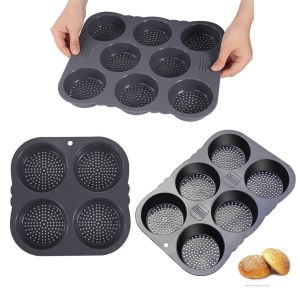 ZENGD Silicone Hamburger Bun Mold Non-stick 4/6/8 Cavity Bread Loaf Pan Reusable Oven Safe Burger Bun Maker Household