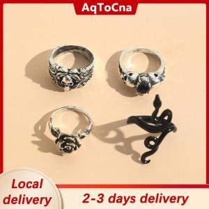 [COD] AqToCna Ship within 24 hours 1Set Fashion Creative Punk Poker Joker Rings For Men Retro Personality Goth Skeleton Couple Rings Jewelry Accessories Gifts