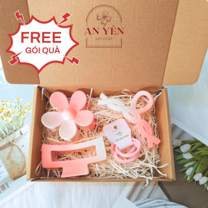 Set Quà Tặng Kẹp Tóc Hồng Phối Trắng No.11 Tặng Sinh Nhật Người Yêu 20/10 8/3 Quà Tặng Học Viên