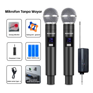 Mikrofon Tanpa Wayar Dual Cordless MOREFAND Mikrofon Tanpa Wayar Jarak Penerimaan 50M Dengan Pengecasan Semula Sesuai Untuk Karaoke Microphone Mic Audio Dvd mick araoke
