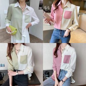 【24H Delivery】New Blouses for Women Korean Loose Color long Sleeve Shirt Pocket Shirt