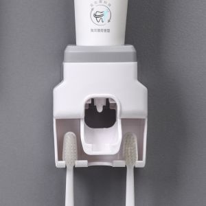 Creative Wall-mounted Automatic Toothpaste Dispenser Bathroom Toilet Accessories Waterproof Lazy Toothpaste Squeezer Toothbrush Holder Free Punch