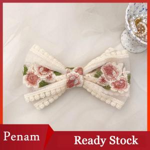 [PAM] New Embroidered Bow Hairpin Lace Hair Clip Sweet Back Of The Head Duckbill Clip Fashion Hair Accessories For Girl Woman