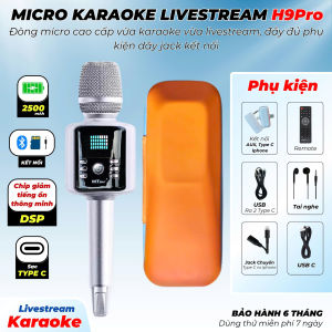 Micro Bluetooth Karaoke H9 Pro Vừa Karaoke Vừa Livestream Đầy Đủ Dây Jack Kết Nối Đi Kèm Hộp Đựng Cao Cấp Chống Sốc