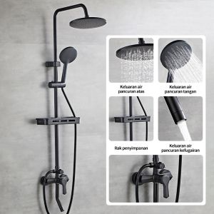 Set Shower Kamar 3in1 Dengan Keran / Set Shower Hitam Sederhana / Set Shower Bulat Full Tembaga