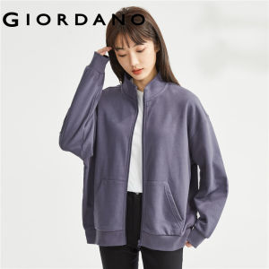 GIORDANO ผู้หญิง เสื้อแจ็คเก็ตคอตั้งมีกระเป๋าแบบ Kanga Pocket Sweat Jackets สีพื้น เรียบง่าย แฟชั่นพื้นฐาน ลำลอง เสื้อแจ็คเก็ตเทอร์รี่ 13373101