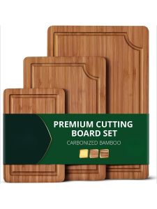 Wooden Cutting Boards For Kitchen Meal Prep & Serving - Non Toxic Bamboo Wood Cutting Board Set With Deep Juice Groove