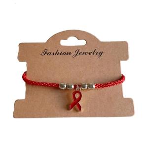 HIV/AIDS Awareness Bracelets Red Ribbon Wristband Adjustable Braided Rope Bracelets Fashion Accessory Statement