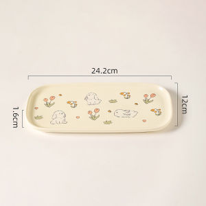 Ins Popular Ceramic 9.5 Inch Plates Cartoon Tulip Rabbits Floral Pigmented Cup Breakfast Dishes 200ml Mugs Milk Coffee Drinkware